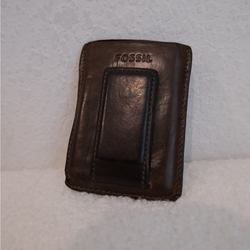 Fossil Dark Brown Leather Wallet Clip